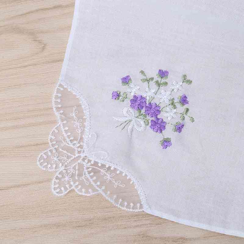 Vintage Baumwolle bestickte Spitze Taschentuch 6 Stück - Frauen Blumen Taschentuch
