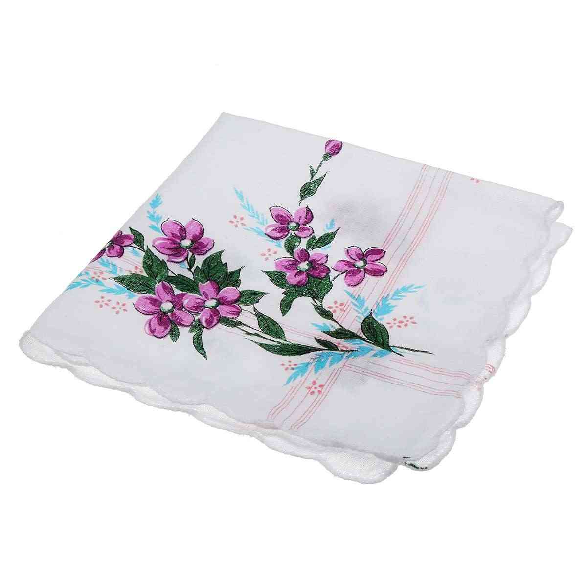 Starinski bombažni kvadratni cvetlični robček - ženski prenosni prtiček