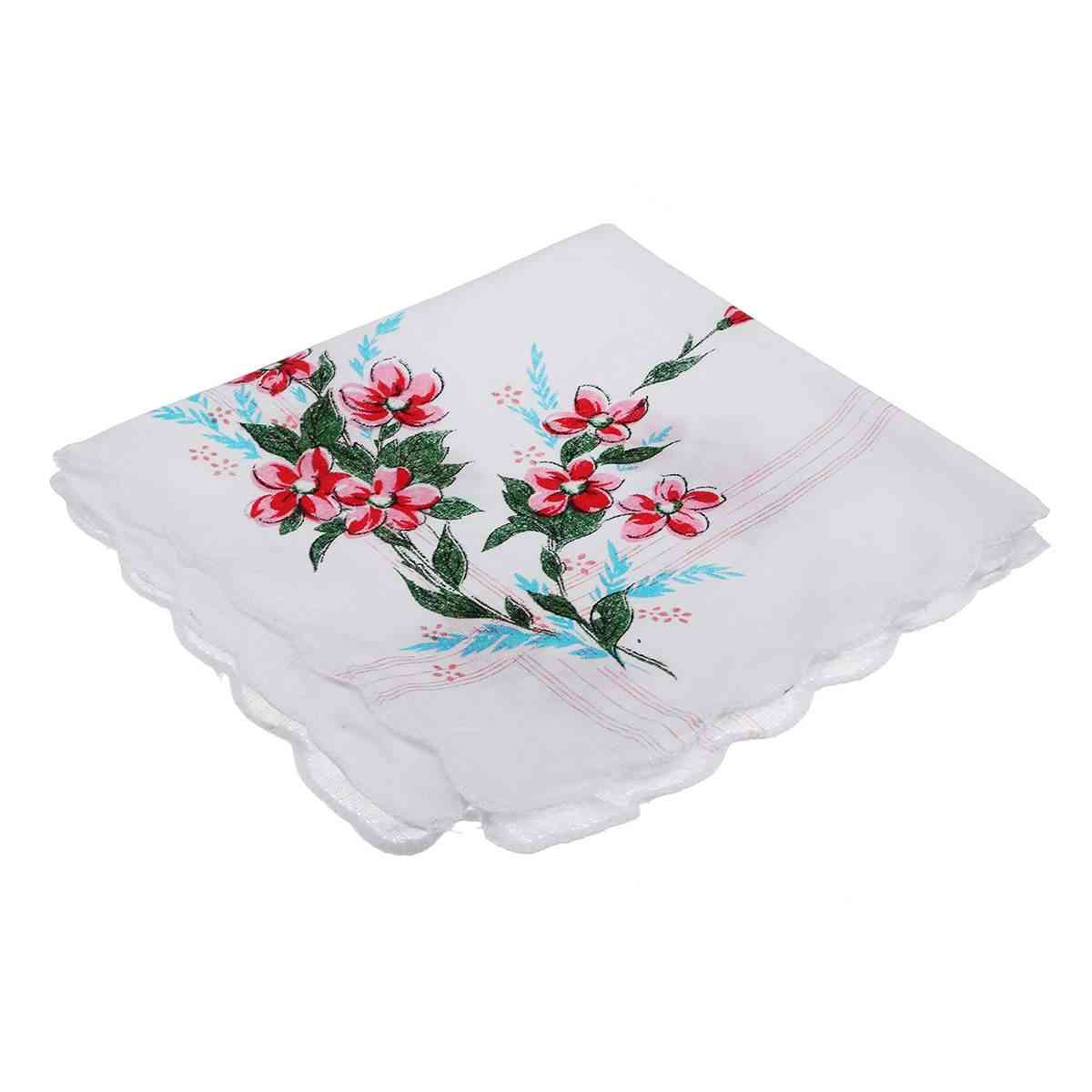 Vintage Design Cotton Square Floral Handkerchief - Women Portable Napkin