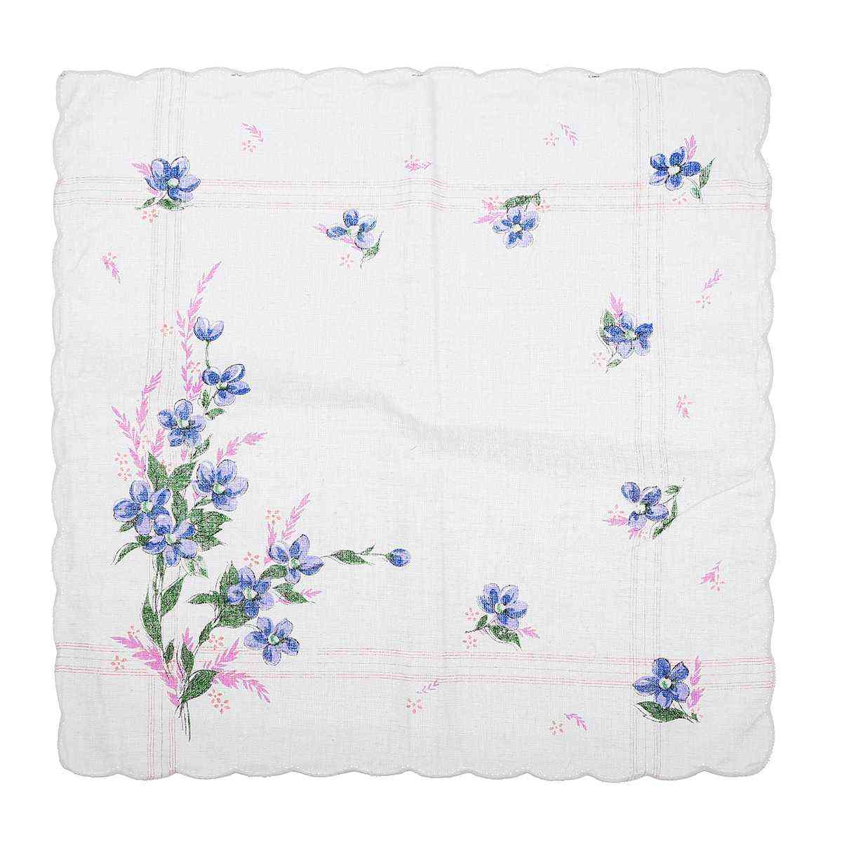 Vintage Design Cotton Square Floral Handkerchief - Women Portable Napkin