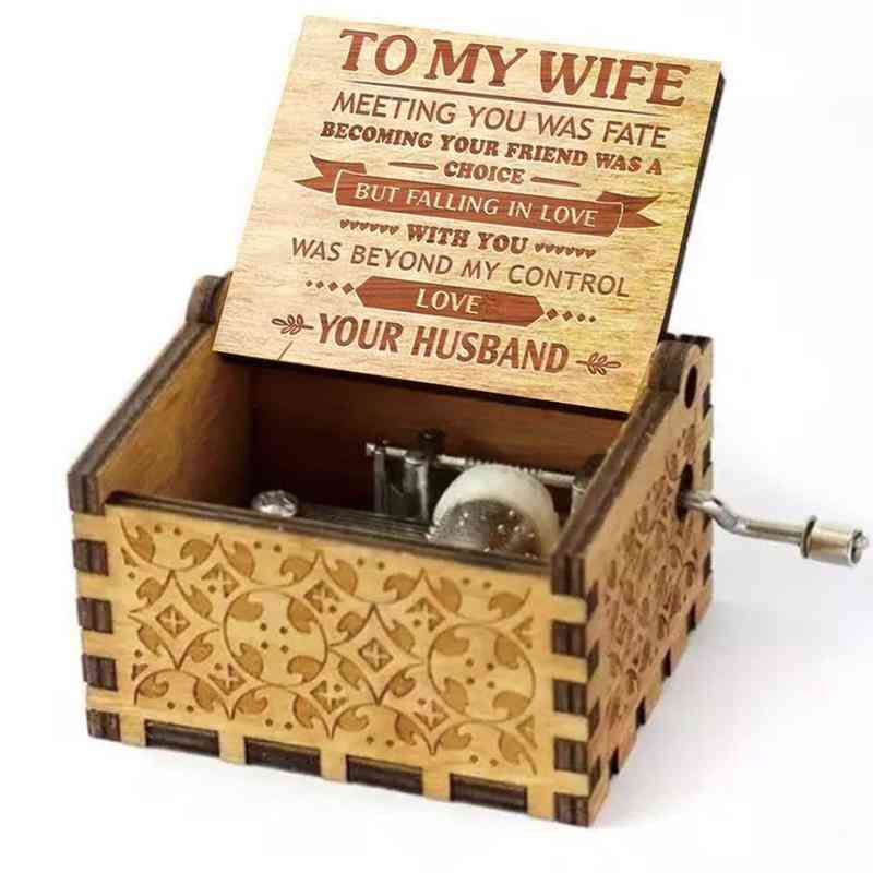 You Are My Sunshine, For Your Wife - Falling In Love With You - Mini Pine Engraved Antique Wooden Hand Crank Music Box