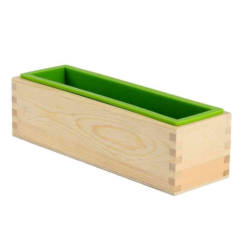 Molde de jabón de silicona rectangular flexible hecho a mano con caja de madera para bricolaje -