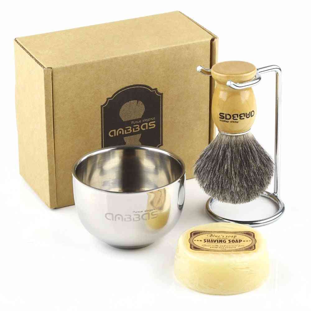 Genuine Badger -wood Handle Stainless Steel Shaving Stand And Soap Cup