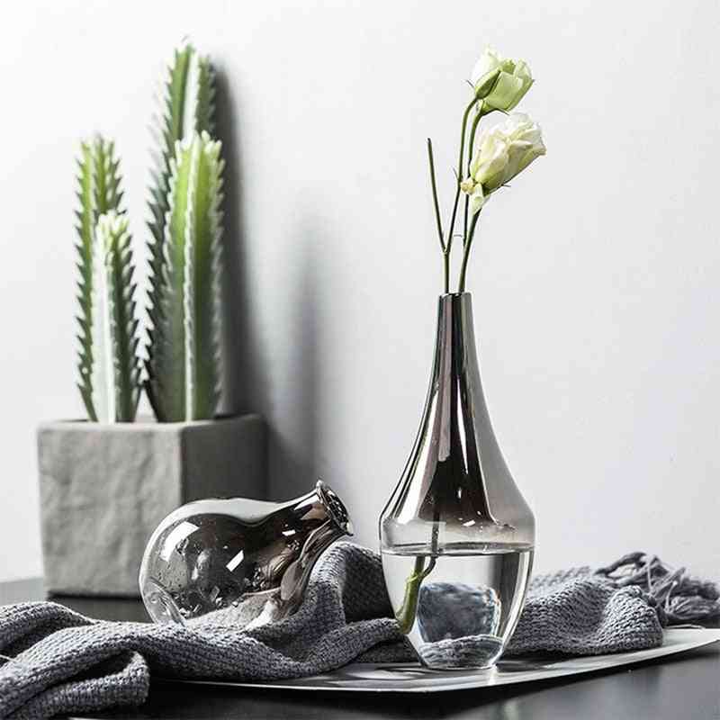 Kreativna nordijska srebrna steklena vaza - nosilec rastlin, posušen z rožami, namizni nakit iz terarija