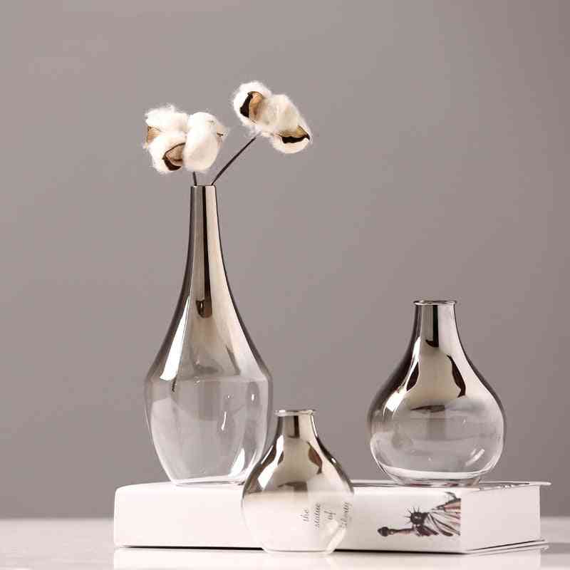 Kreativna nordijska srebrna steklena vaza - nosilec rastlin, posušen z rožami, namizni nakit iz terarija