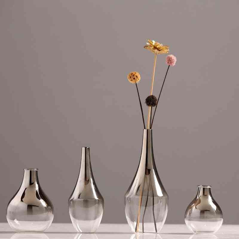 Creative Nordic Silver Glass Vase - Flower Dried Insert Plant Holder, Desktop Terrarium Jewelry Decoration