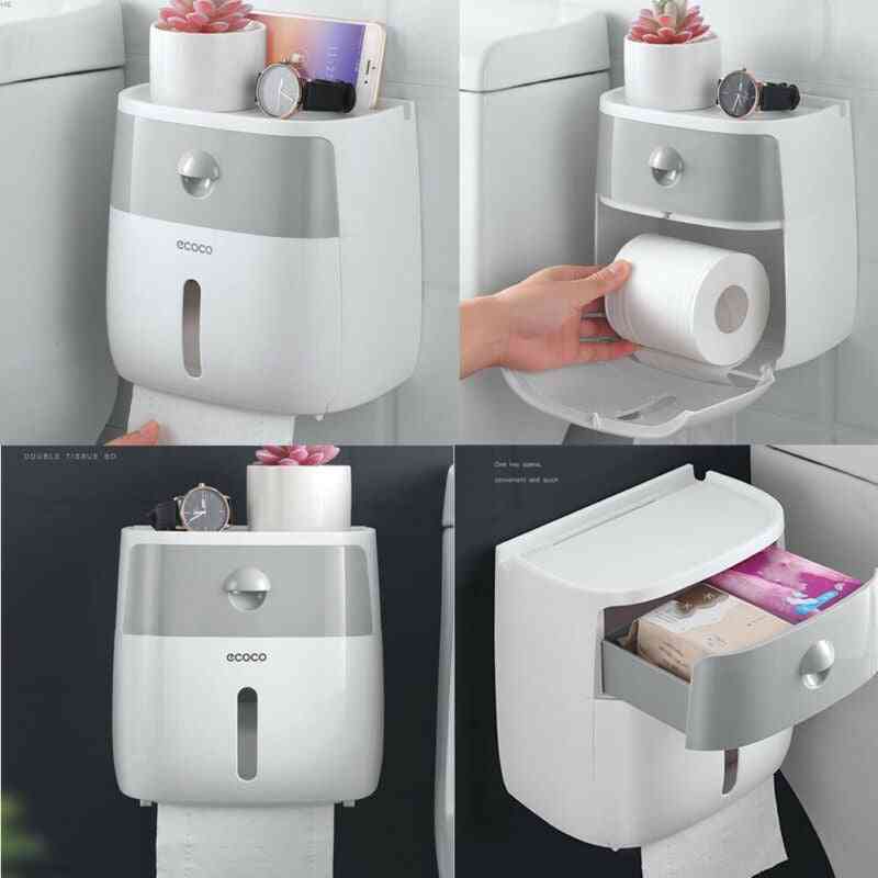Waterproof Wall Mount Toilet Paper Holder & Storage Box
