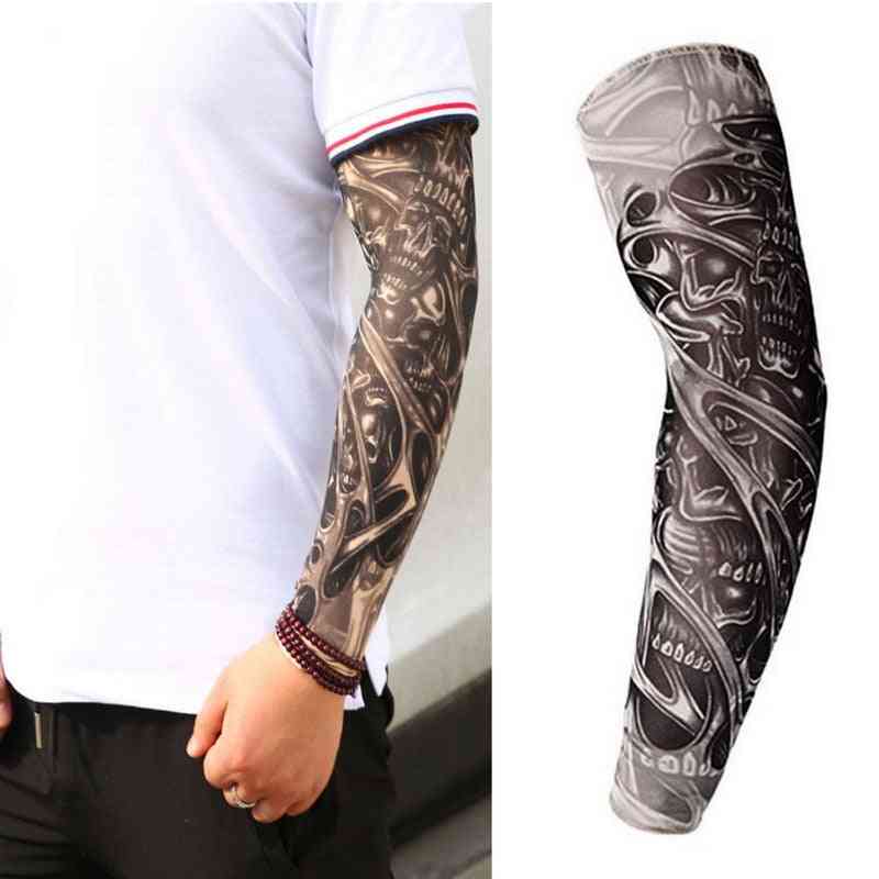 Guante de nailon elástico temporal falso tatuajes mangas completo deslizamiento largo en el brazo tatuaje - kit de manga para hombres