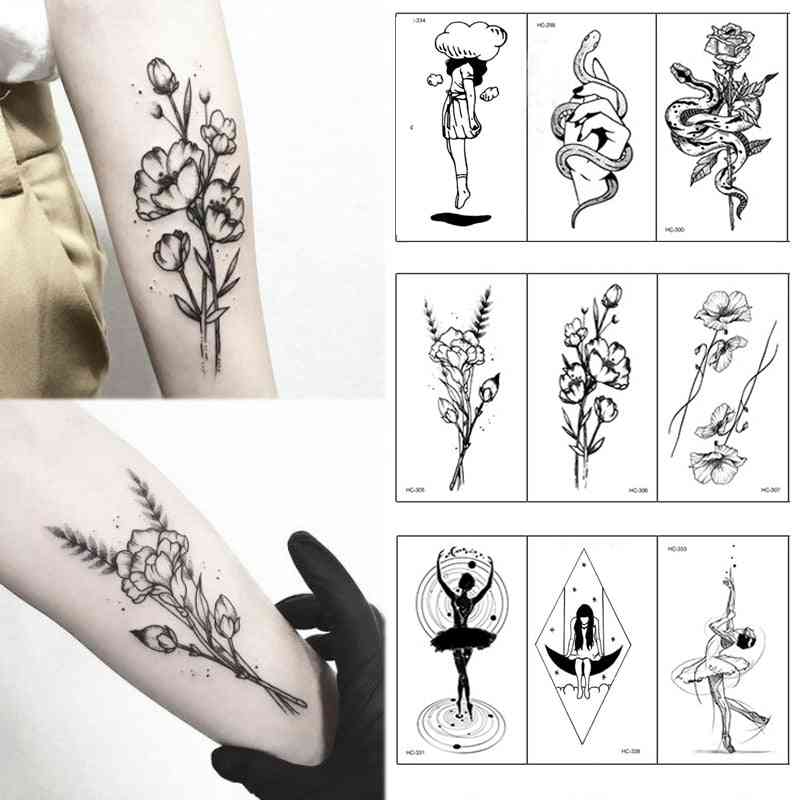 Ballet Flowers Tattoos Sticker - Temporary Drawing Body Art, Fake Water Transfer Tattoos