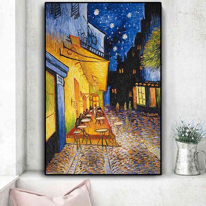 Famous Oil Painting Reproductions On Canvas Posters And Prints - Van Gogh Cafe Terrace At Night Wall Art Picture For Living Room