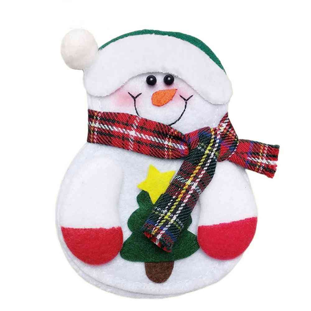 8db karácsonyi dekoráció hóember, Mikulás és rénszarvas konyha, étkészlet tartó evőeszköz táska