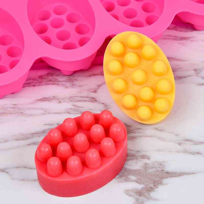Silicone Soap Mold For Massage Therapy 4 Cavity - Bar Soap Making Tools, Diy Homemade Oval Spa Soaps Mould