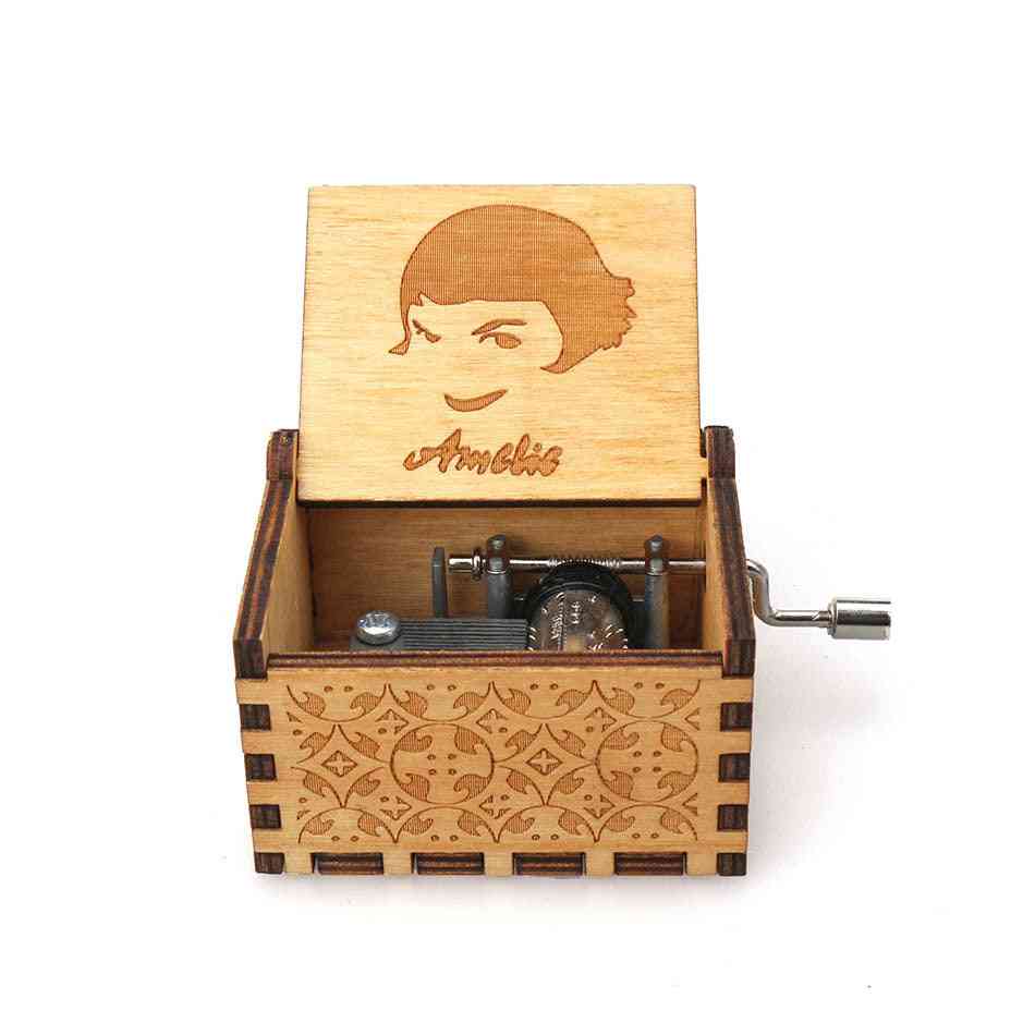 Amelie Engraved-hand Crank, 18 Tones, Wooden Music Box