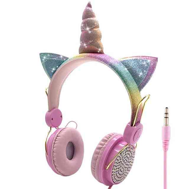 Cuffie con cavo unicorno carino con microfono - computer con auricolari stereo musicali, auricolare per telefoni cellulari per bambini