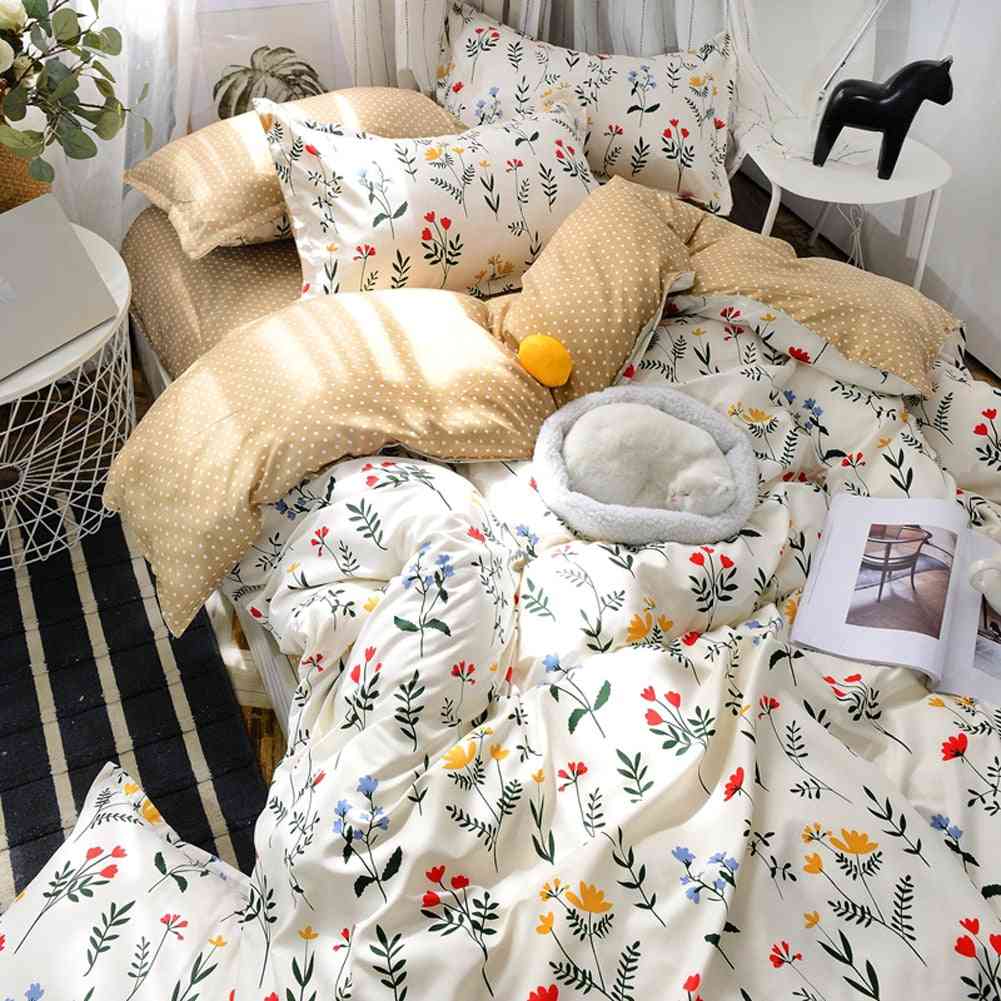 Luxury Floral Bedding Set - Duvet Cover Lucky Clovers And Plaid Reversible Bedsheets