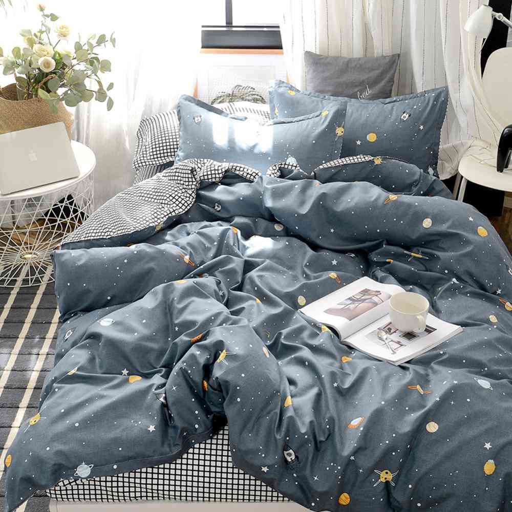 Lyxigt blommigt sängkläder set - täcke täcker lyckliga klöver och rutiga vändbara lakan