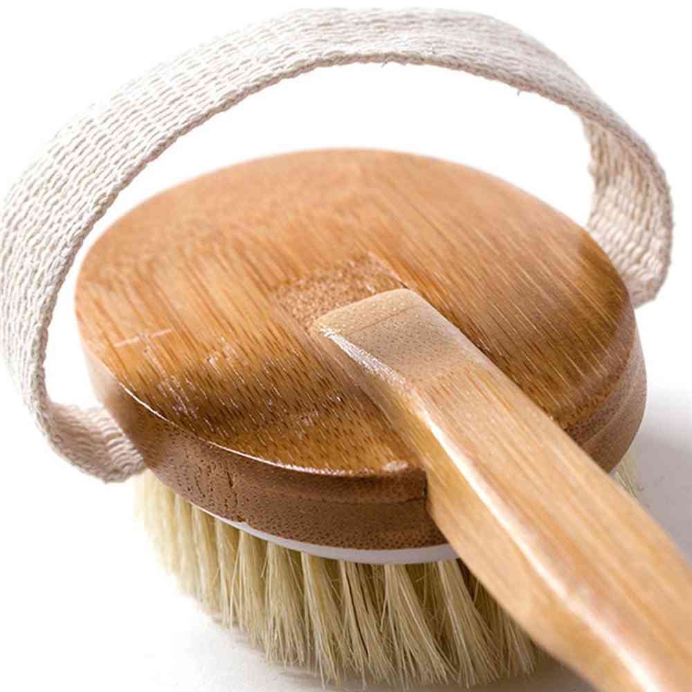 Natural, Long Handle, Wooden Body Massage Brush For Shower