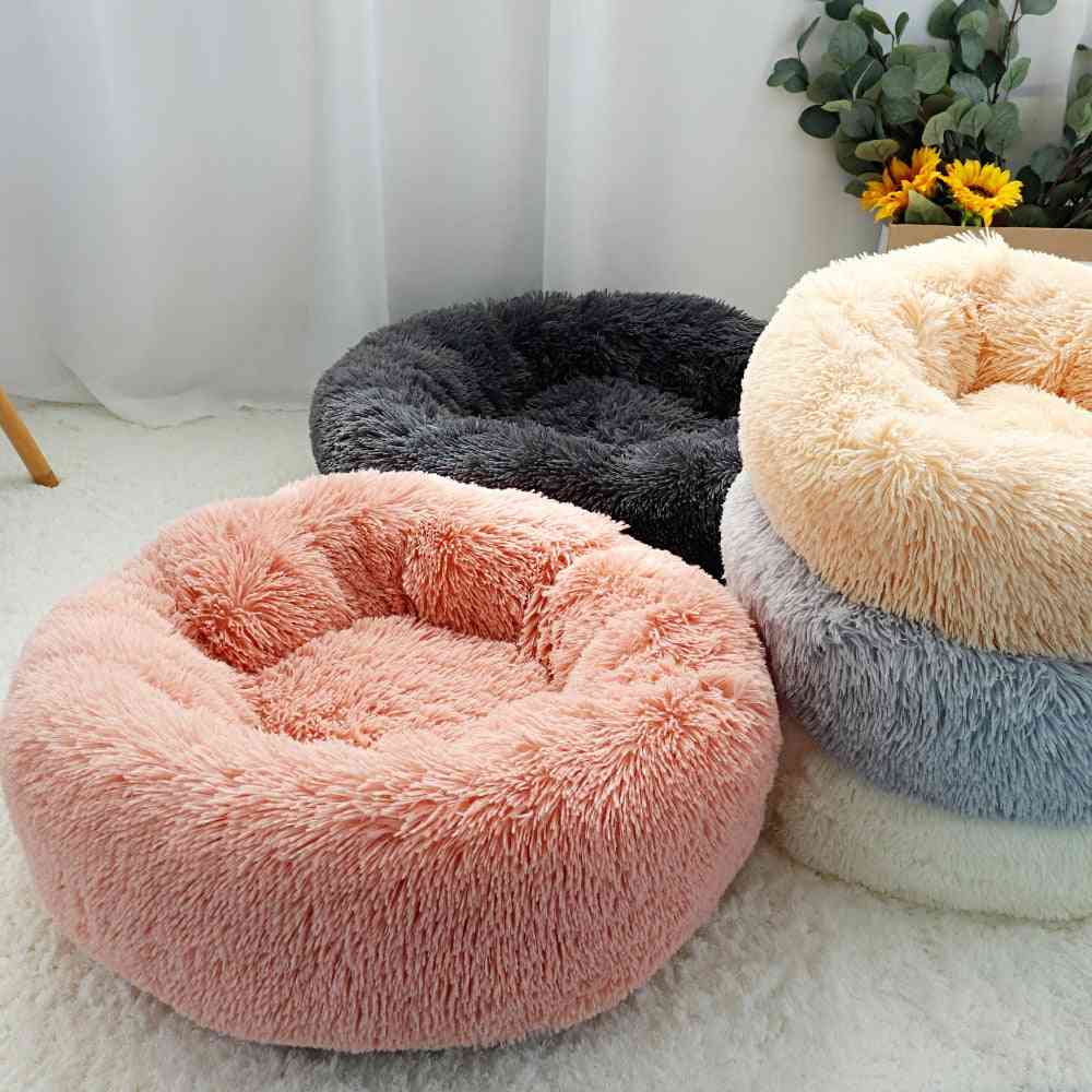 Cojín / cama redonda de lana cálida para perros pequeños / medianos / grandes, felpa larga para gatos, alfombra para perros / perreras / cachorros de invierno