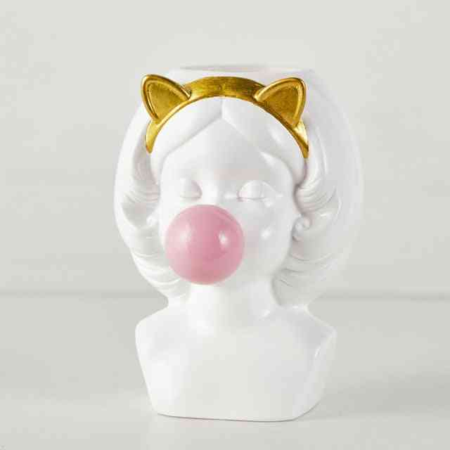 Modern Nordic Creative Human Head Lovely Flower Arrangement Vase - Bubble Gum Girl Rabbit Cat Home Decor Flower Pot