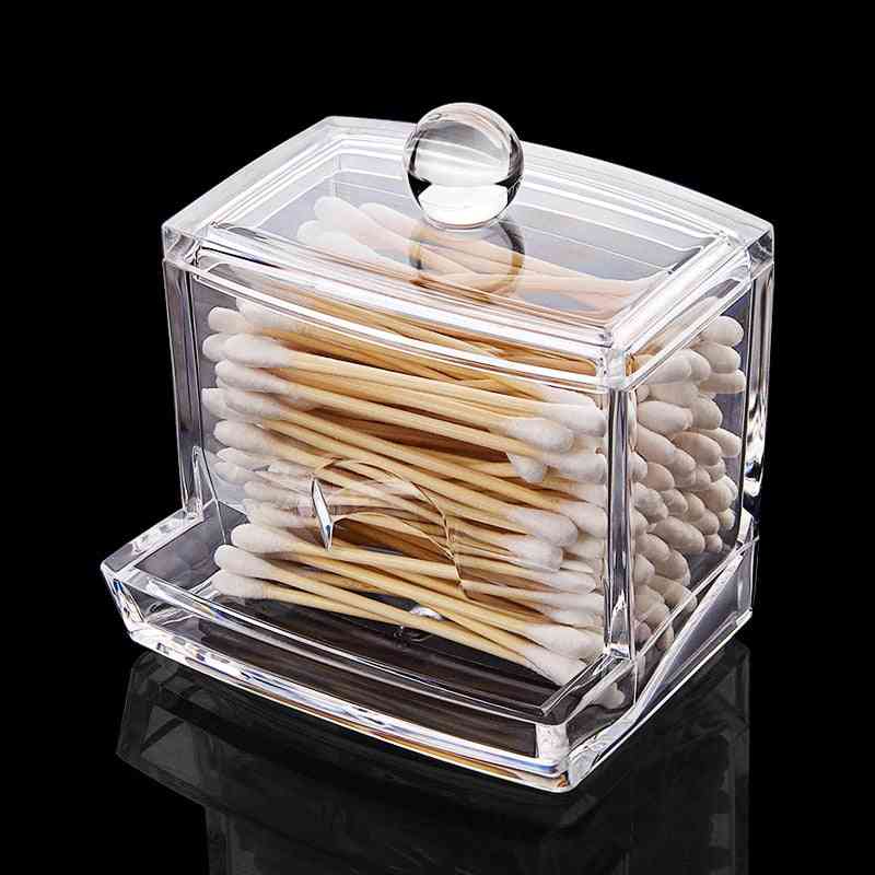 Clear Acrylic Cotton Swabs Sticks Holder - Cotton Pads Container And Makeup Organizer For Home
