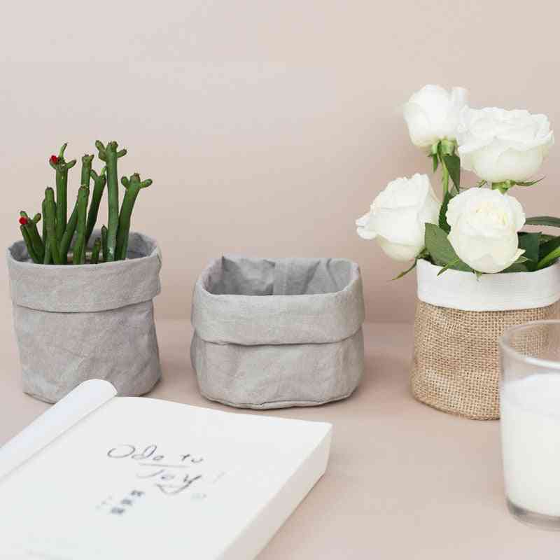 Manteaux de pot de fleur en papier kraft pour bureau - sac à plantes de bureau créatif pour le stockage cosmétique et la décoration de la maison