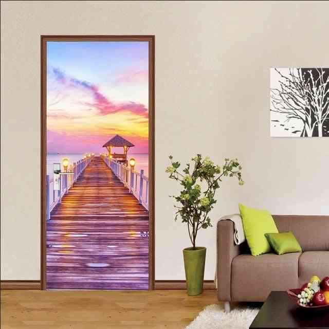 Pvc-seinämaalaus paperitulosteet 3d kirjahylly torni meri, kodinsisustus, kuva itsekiinnittyvä vedenpitävä taustakuva makuuhuoneelle