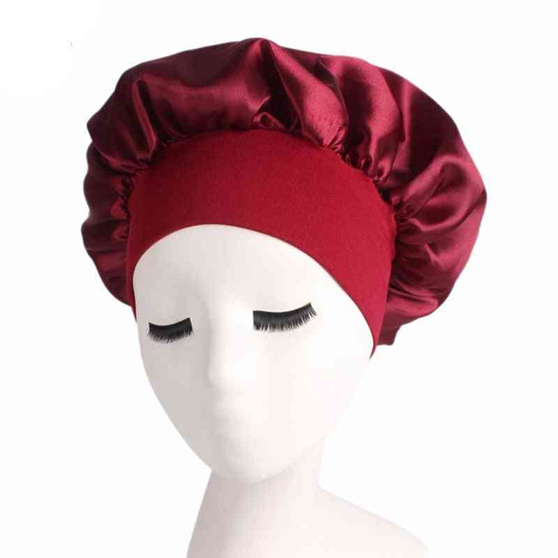 Women's Satin Solid Sleeping Hat, Night Sleep Cap For Hair Care