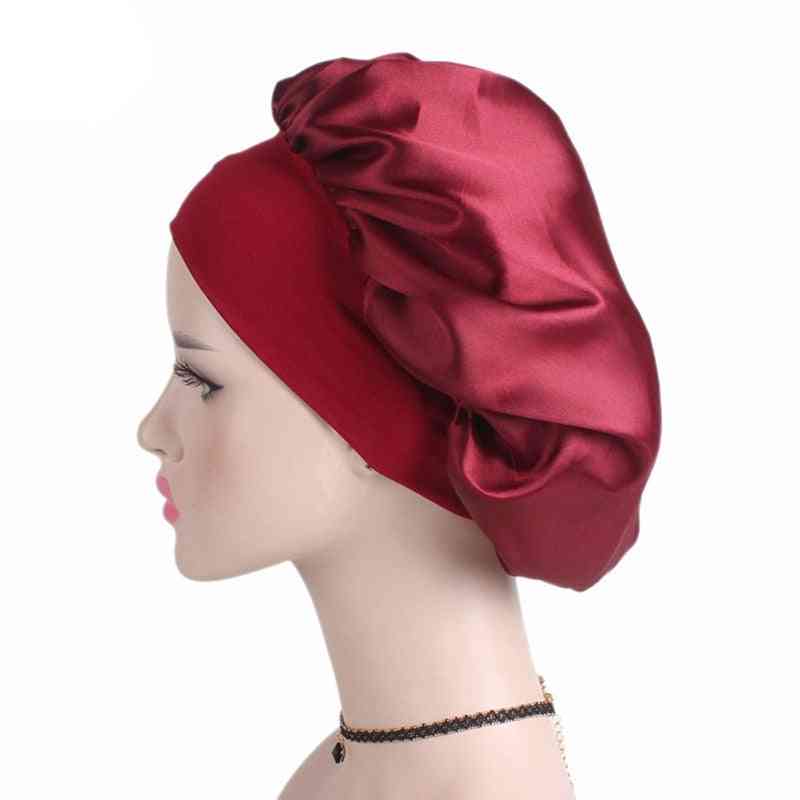 Women's Satin Solid Sleeping Hat, Night Sleep Cap For Hair Care