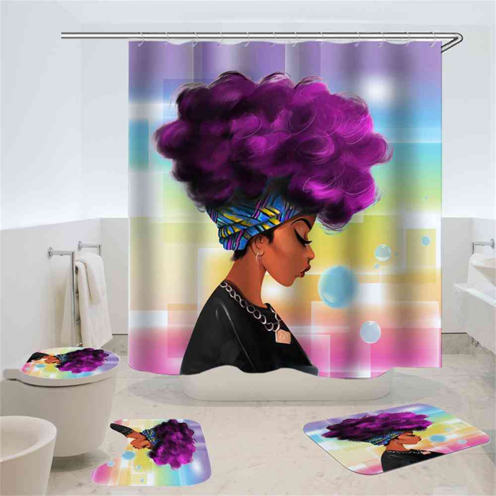 Portrétny vzor - nepremokavé, odolné a 3D potlačené sprchové závesy so súpravou kúpeľňových podložiek a háčikmi