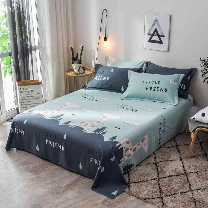 Cozy Breathable Linen Flower Printed Bed Sheet, Bedding Coverlet Right Angle Flat