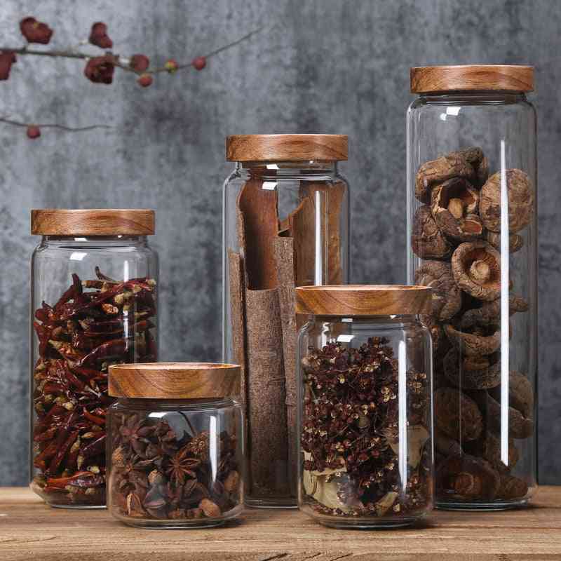 Bamboo Lid Glass Airtight -canister Storage Bottles