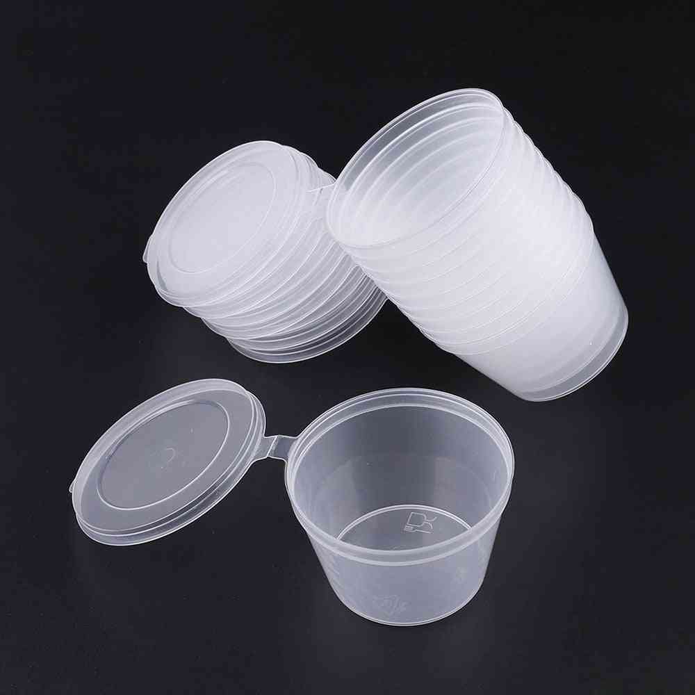 Disposable, Plastic Cups With Lids For Sauce, Condiments And Cooked Food
