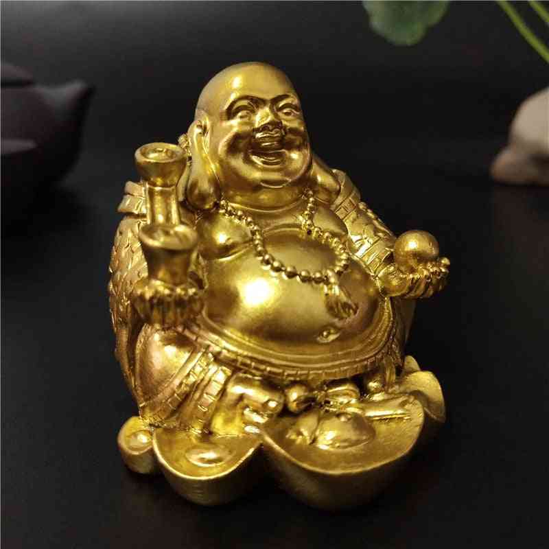 Gold Laughing Buddha Statue - Chinese Feng Shui Money Maitreya Buddha Sculpture Figurines For Home, Garden Decoration Statues