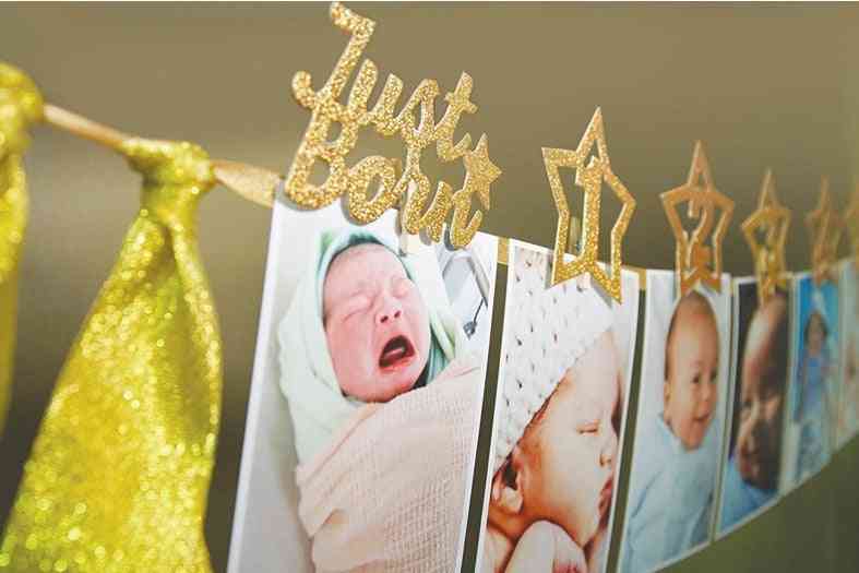 1st Birthday Photo Frame - 12 Months Baby's Photo Frame, Baby Shower Photo Holder, Kids Birthday Banner