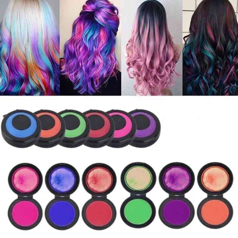 6 Colors Temporary Fast Hair Coloring Set - Hair Dye Powder Cake , Styling Chalk Set