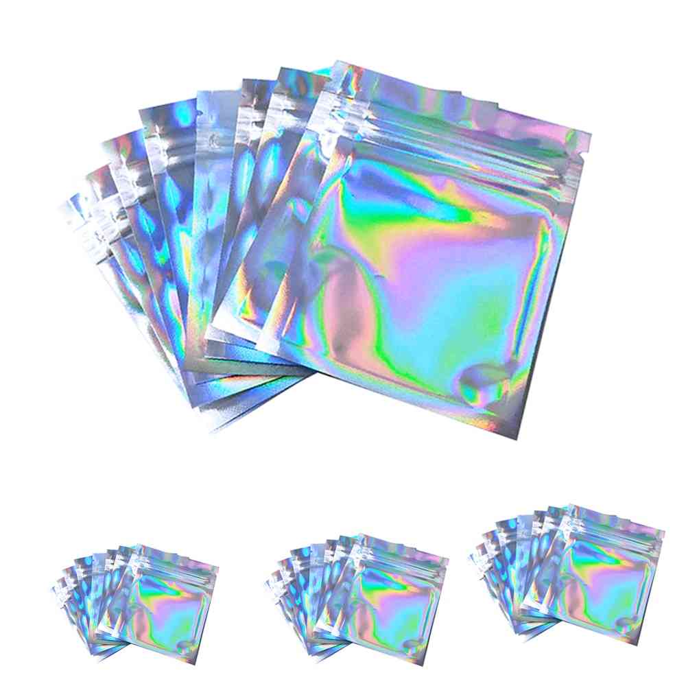 One Side Clear And Other Holographic-mini Aluminum Flat Zip Lock Bags