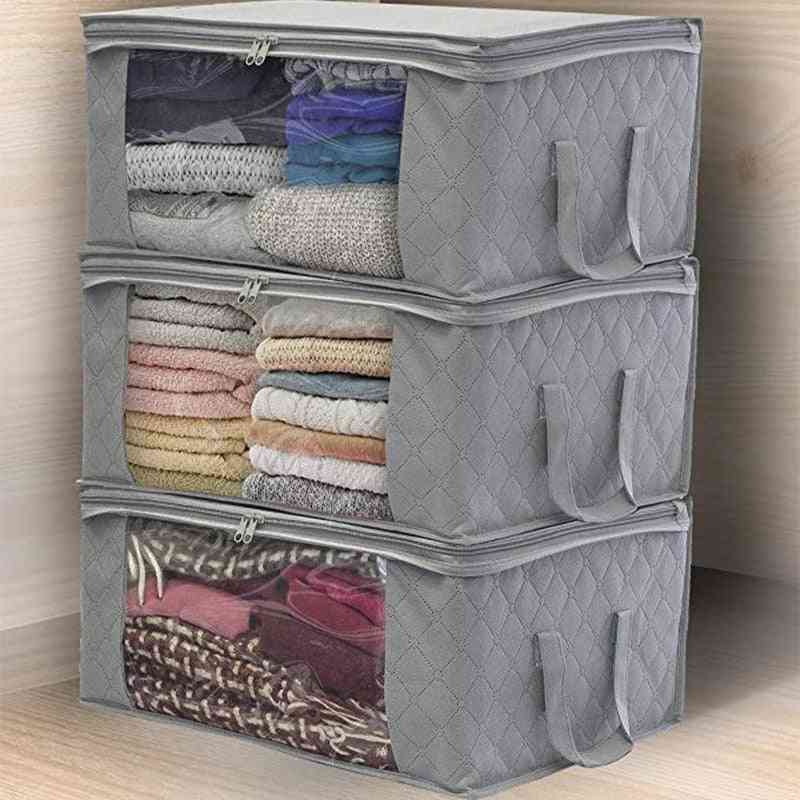 3pcs Clothing Wardrobe Organizer - Bag Clothes Blanket, Quilt Closet Box Bag For Home Foldable Storage Organization