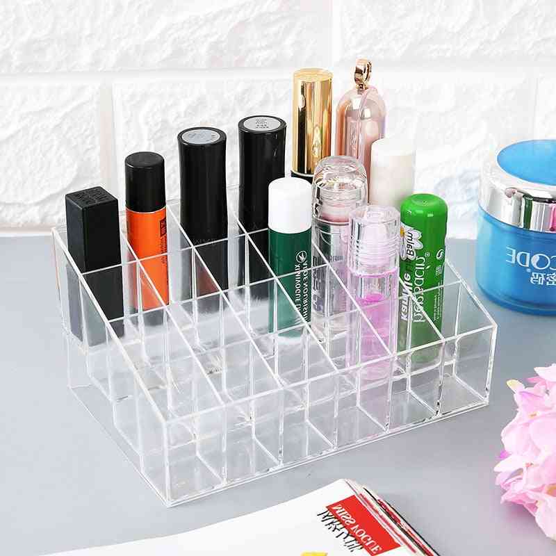 Multiple Grid, Acrylic, Transparent-makeup Organizer Box