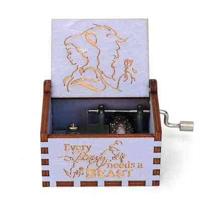 Beauty And The Beast Engraved-wooden, Hand Cranked Music Box