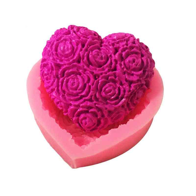 Lovely Heart Rose Flower Silicone Soap Mold - Diy Fondant Cake Making Supplies