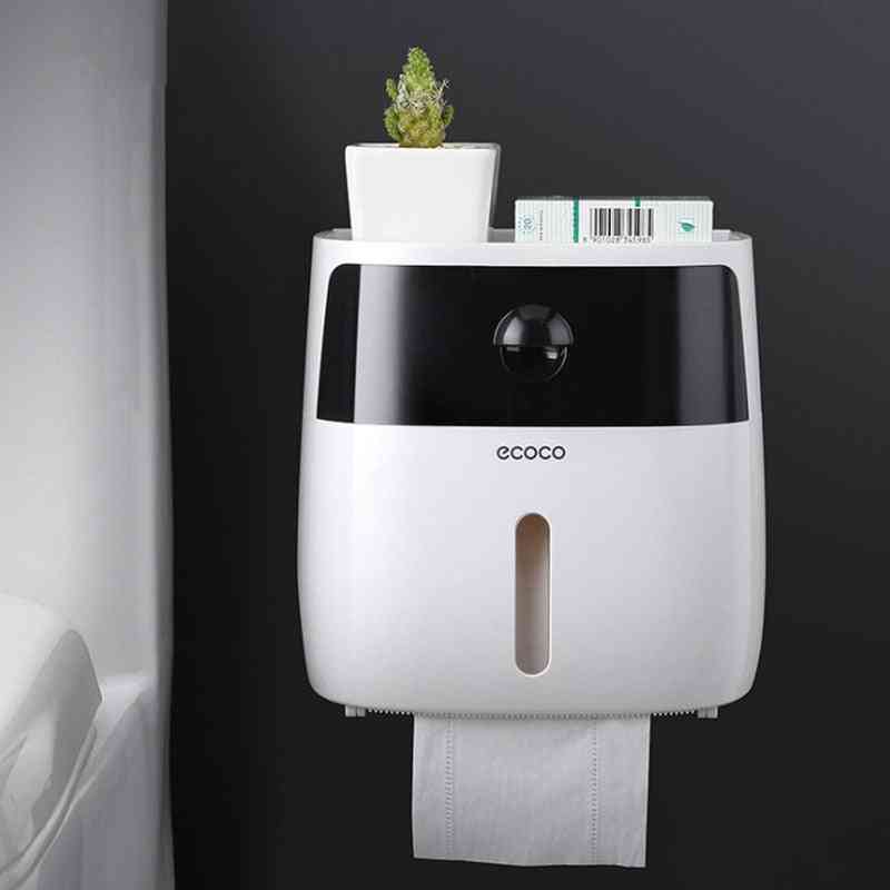 Bathroom Waterproof Double Tissue Box Plastic Toilet Paper Holder, Wall Mounted Paper Storage Box Toilet Paper Holder