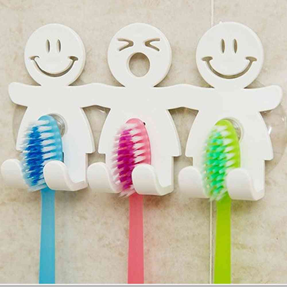 Fun Smile Face Bathroom Kitchen Toothbrush Towel Holder Wall Sucker Hook Cup Stand Toothbrush & Toothpaste Holders