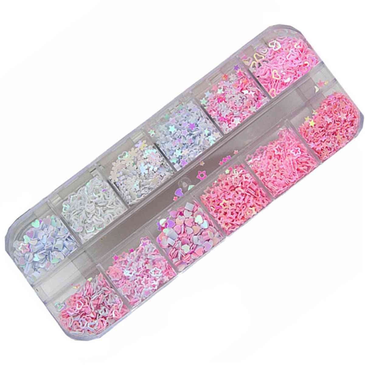 Sequins Holographic Holo Love Star Pink White Nail Body Art Glitter Box, Sequin Nails Paillette Flakes Decoration Manicure Tools