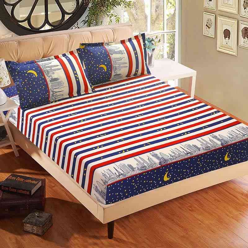 Simple Modern Printed Bed Linen Fitted Sheet And Pillowcase Sets