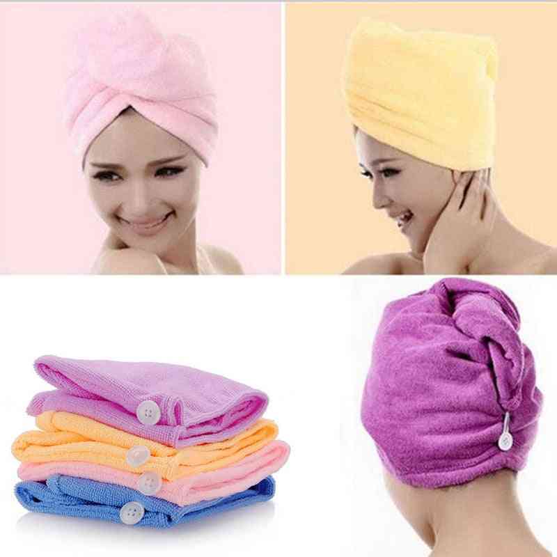 Microfiber Quick Drying Turban Bath Towel - Super Absorbent Women Hair Cap With Button