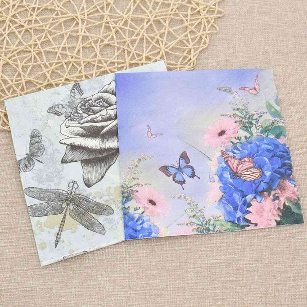 Butterfly And Rose Printed Paper Napkin Tissue