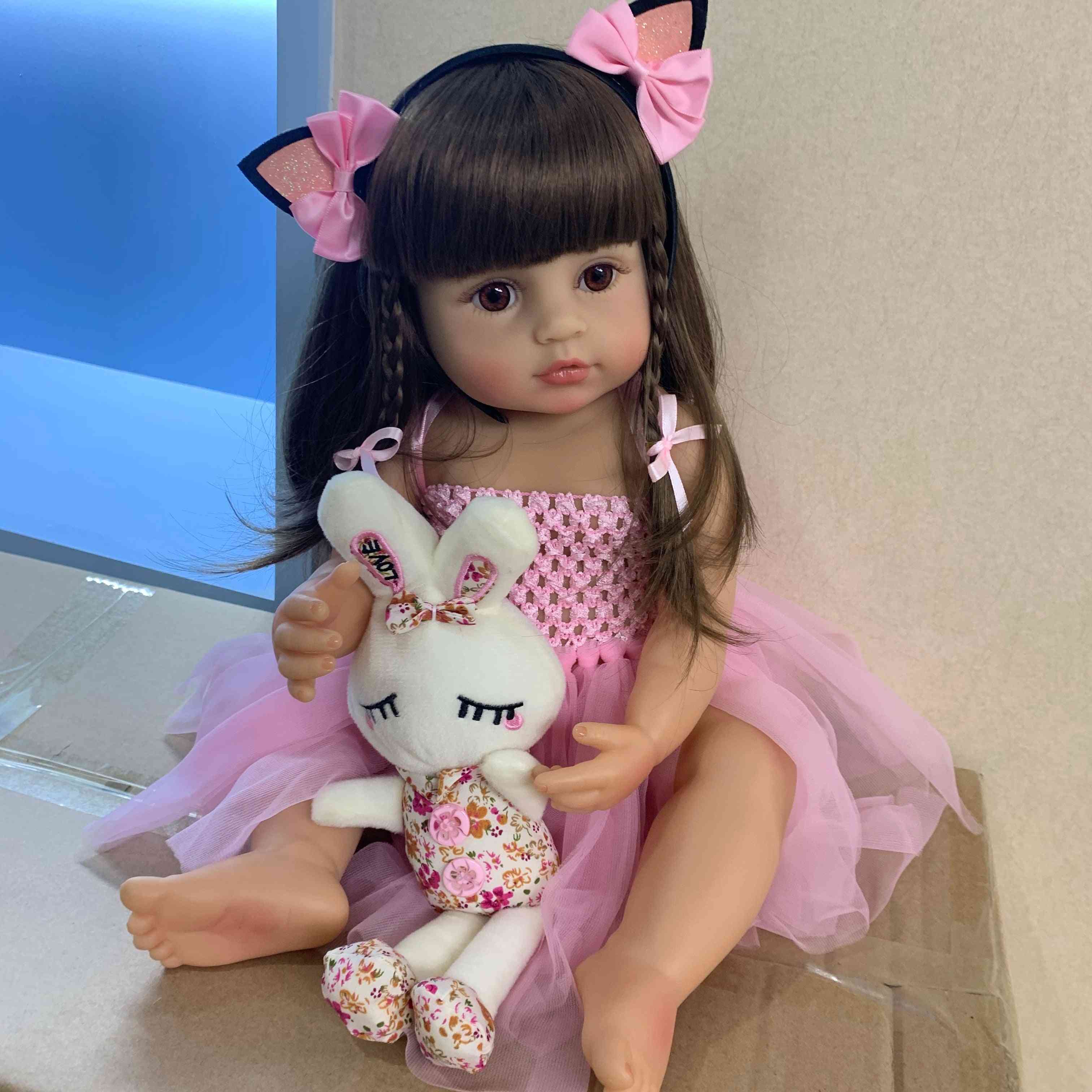 55cm prawdziwy rozmiar silikonowa lalka dziewczynka - maluch, różowa księżniczka zabawka do kąpieli - brązowe oko lalka / 55cm