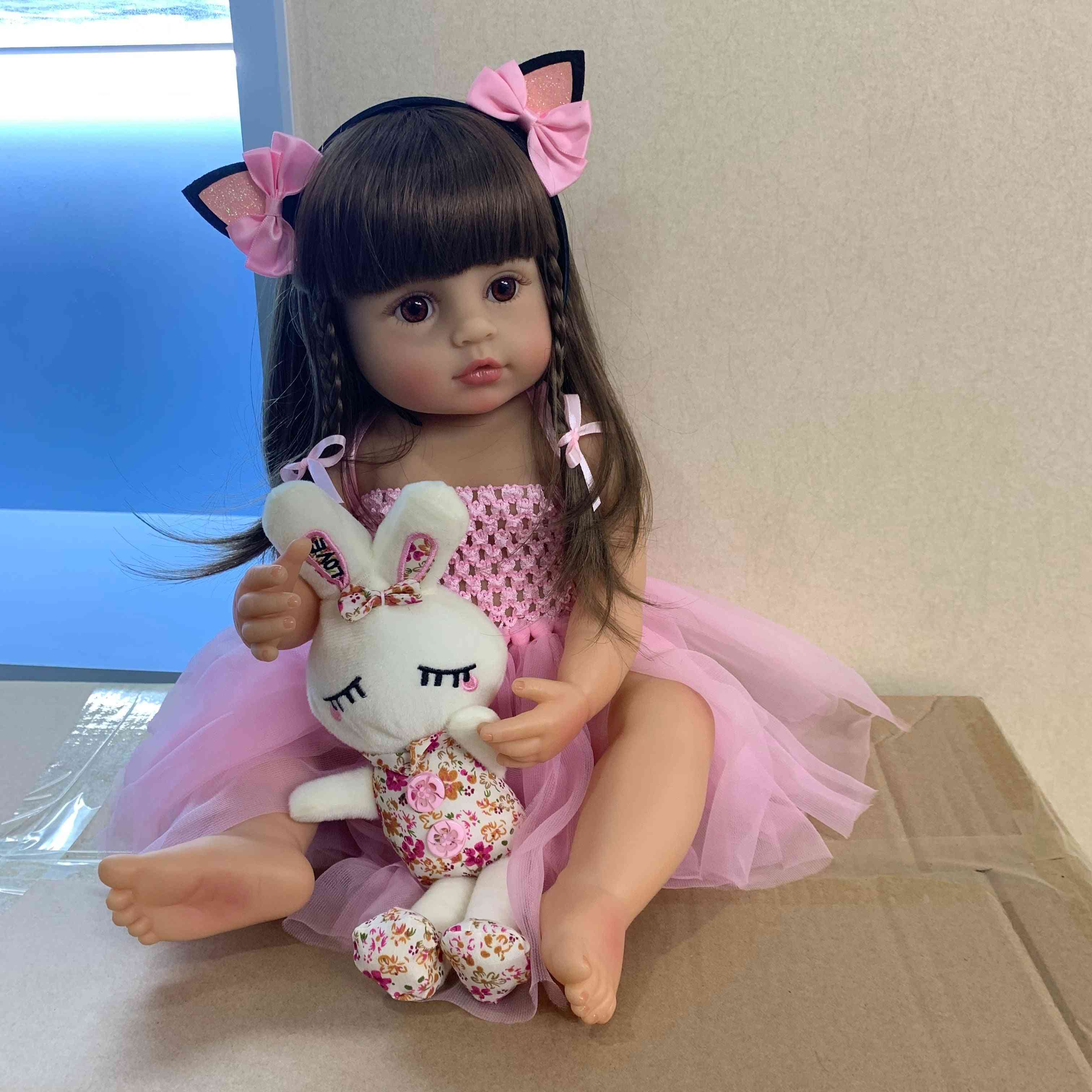 55cm prawdziwy rozmiar silikonowa lalka dziewczynka - maluch, różowa księżniczka zabawka do kąpieli - brązowe oko lalka / 55cm