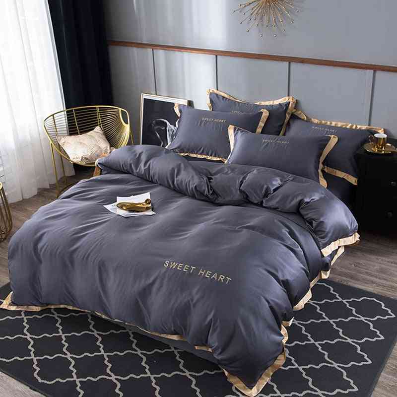 Modern Luxury Solid Color Flat Bed Sheet Brief Duvet Cover Set