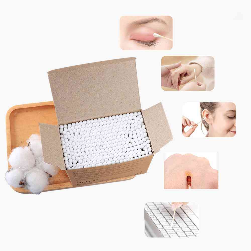 Head Cotton Swab - Wood Disposable Buds For Nose And Ears Cleaning Tool
